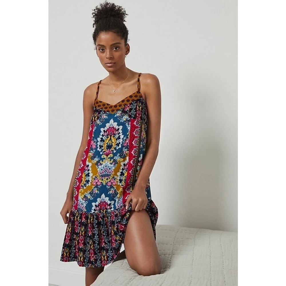 Anthropologie Zadie Slip Dress Womens S Multicolor Floral Velvet Festival Boho